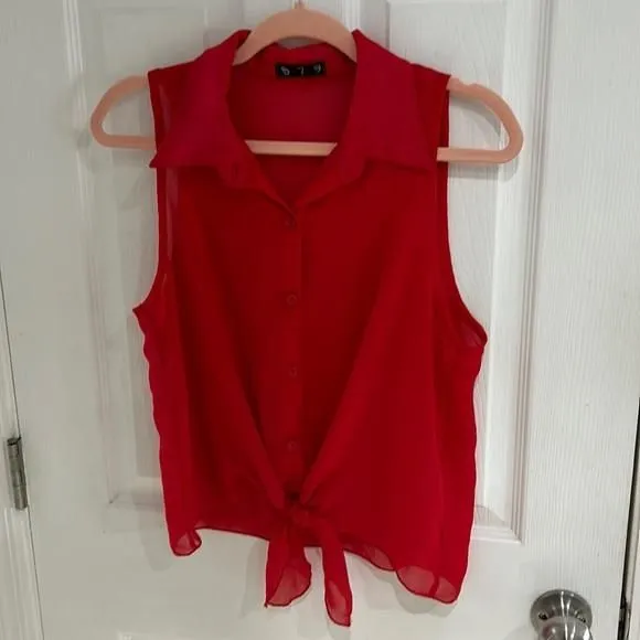 Product image for Vintage 579 red Y2k button down sleeveless blouse with tie front, size medium