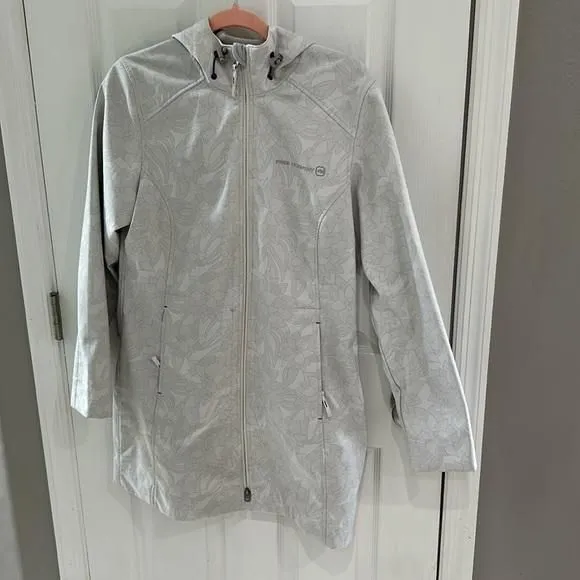 Product image for Free Country waterproof fleece lined longline gray floral hooded jacket medium