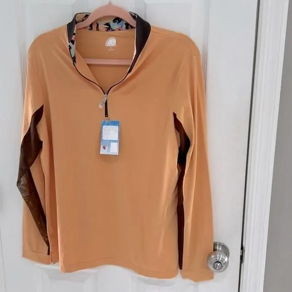 Product image for EIS NWT Athletic LS Paneled COOL Sun Shirt Apricot Orange/Java Brown UPF 50+