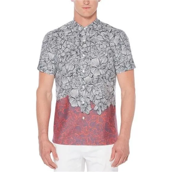 Product image for Perry Ellis Hawaiian Luau Flower Button Down Short Sleeve Collared Shirt, sz XL