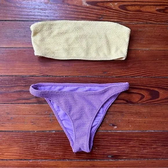 Product image for LA Hearts by PAC Sun bikini: Kelsey Scrunch Bandeau & Baja Sports Bottom XS