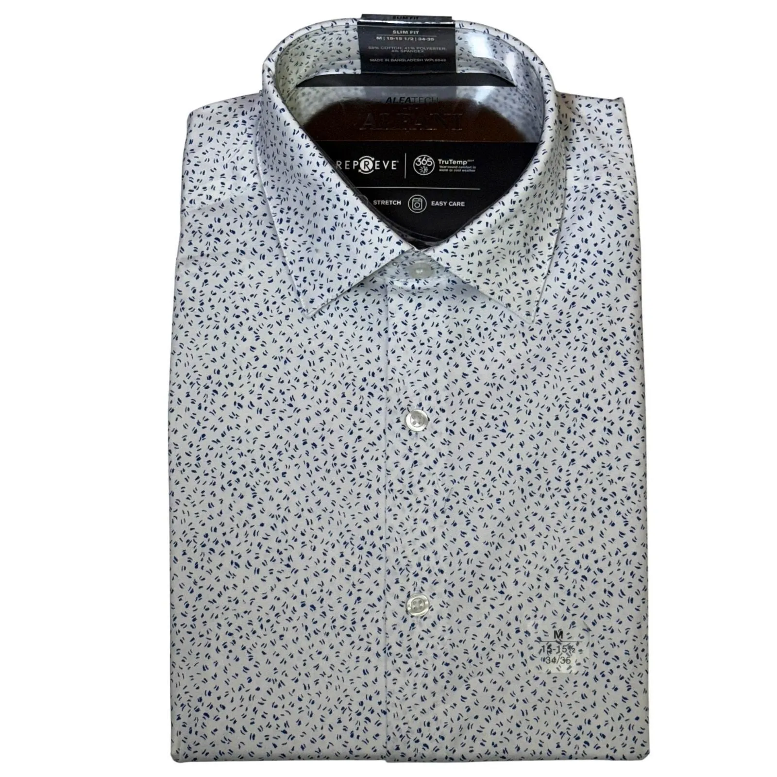 Alfani Men's Slim-Fit Dash-Print Dress Shirt white cobalt 15-15.5 34-35 $65   Whatnot: Shop, Sell, Connect