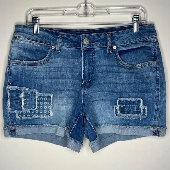 Product image for time and tru jean shorts size 12 midi medium wash casual patchwork summer