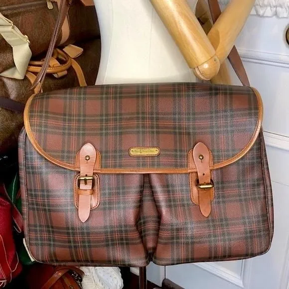 Product image for RALPH LAUREN Plaid Crossbody Messenger Camp School College Computer Bag