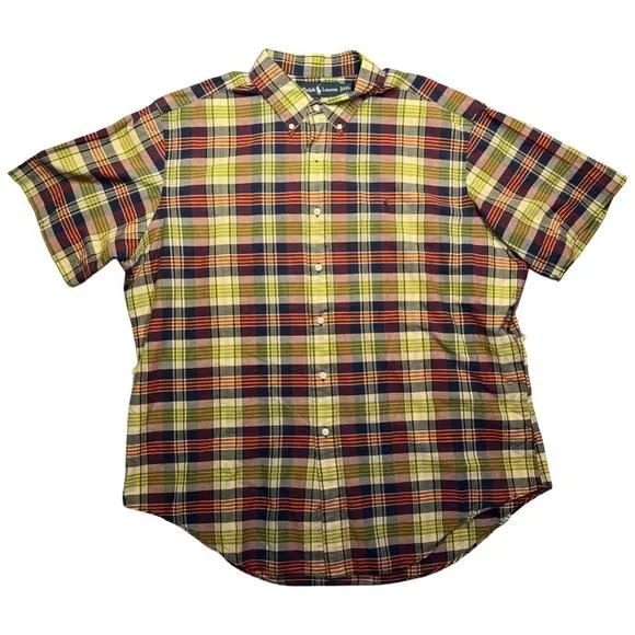 Product image for Polo Ralph Lauren Button Down Plaid/Stripped Short Sleeve Shirt (XXL)