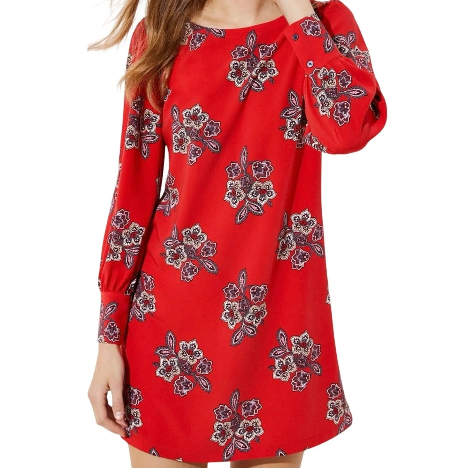 LOFT Bloom Cuffed Shirtdress Size 18 plus Crimson Fire red Color floral  dress  Whatnot: Shop, Sell, Connect