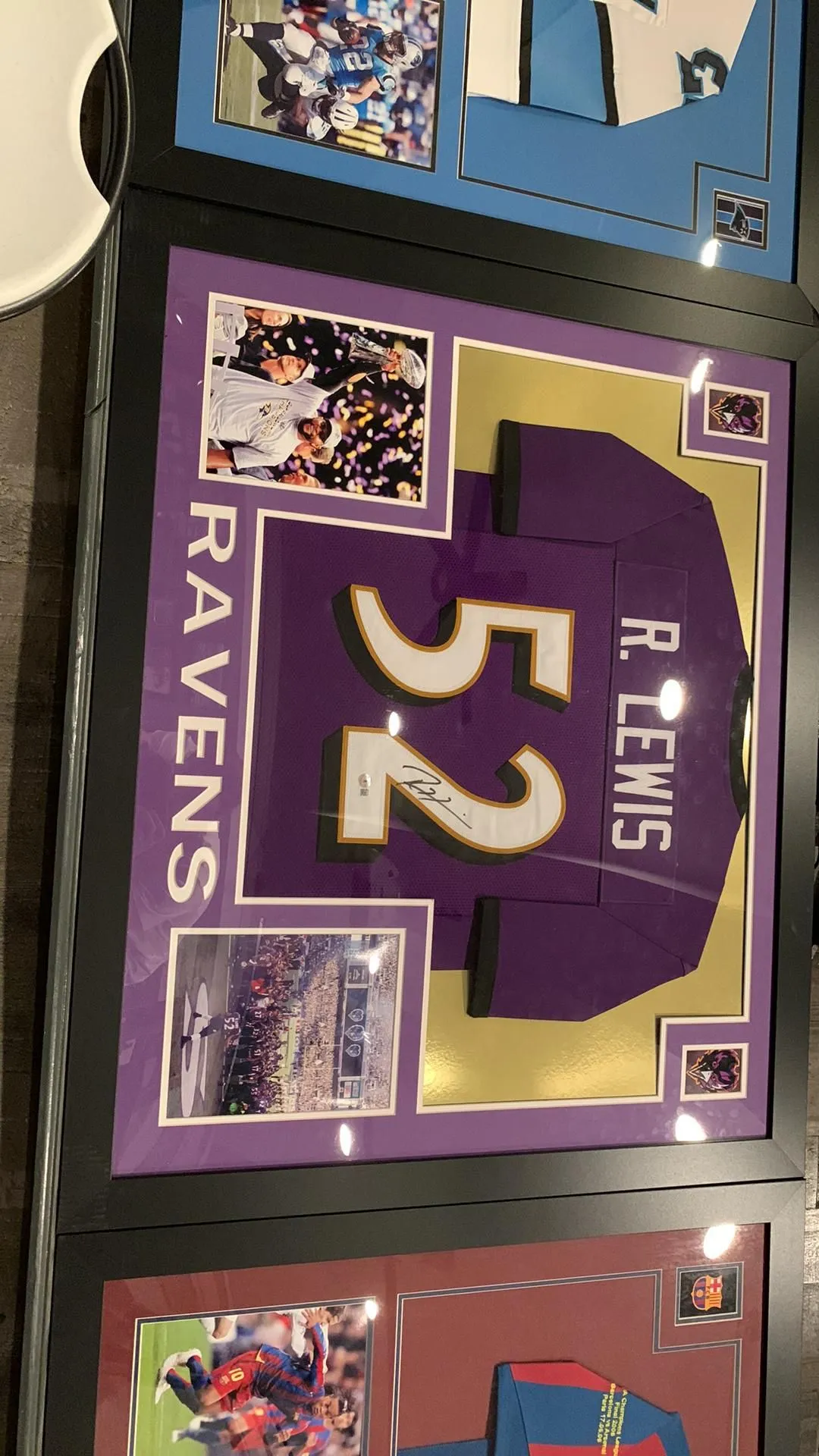 Product image for Ray Lewis 35 X 43 Framed Signed Beckett COA Custom Jersey