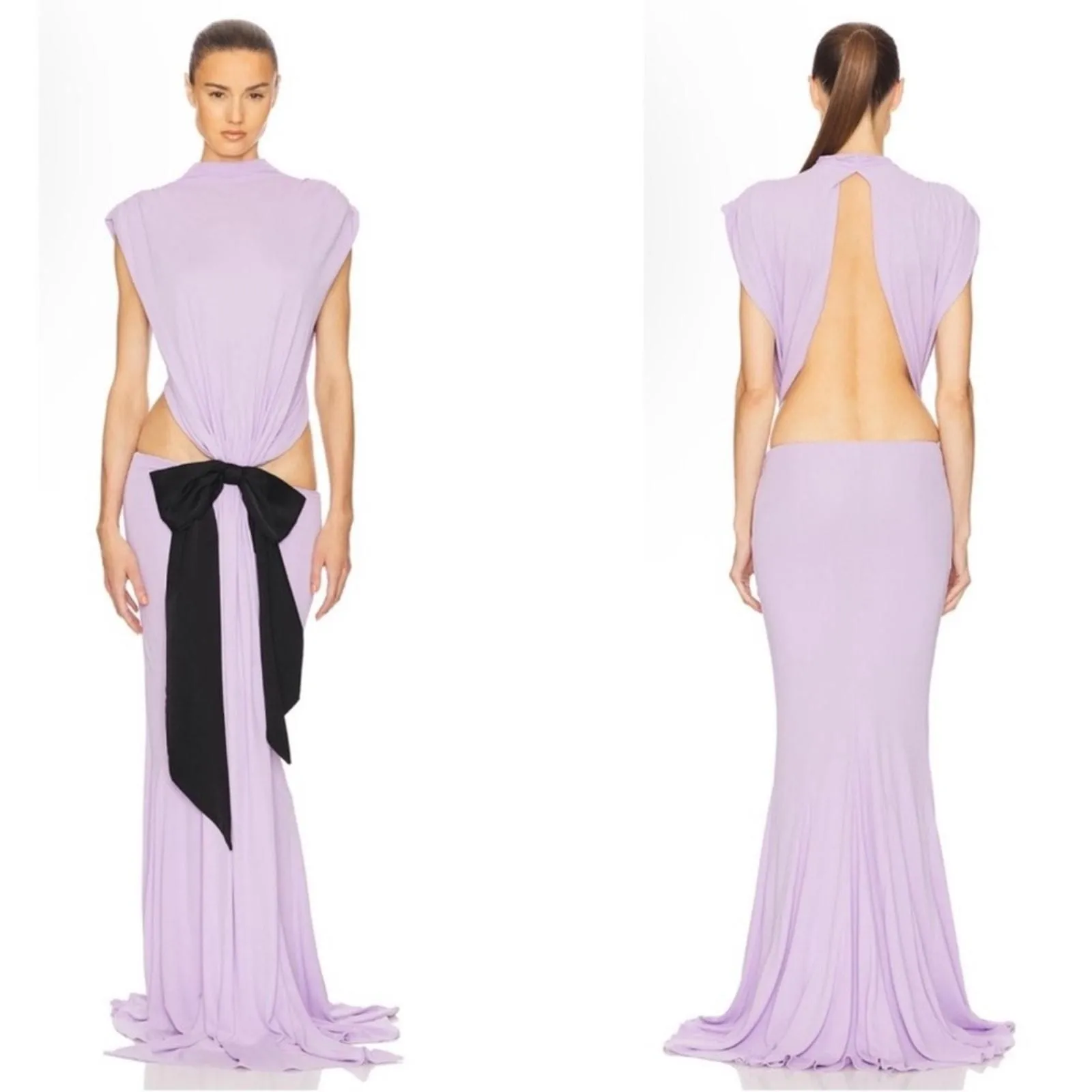 Helsa Constantina Bow Cutout Ruched Draped Jersey Maxi Dress Sz XL - Helsa