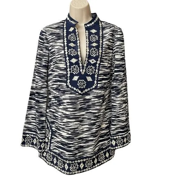 Product image for Tory Burch Navy Space Dye with Mirror Embellishement Tunic Size 4