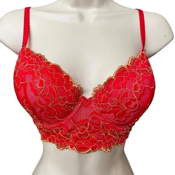 Product image for Josie Natori Red Hot Palm Lace Bra Size 32 DD