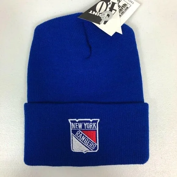 Product image for Vintage NHL New York Rangers Logo Embroidered Beanie Knit Hat Hockey Blue USA