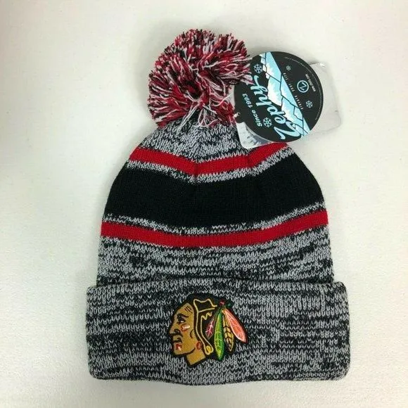 Product image for Chicago Blackhawks Zephyr NHL Logo Embroidered Beanie Knit Hat Hockey Gray Black