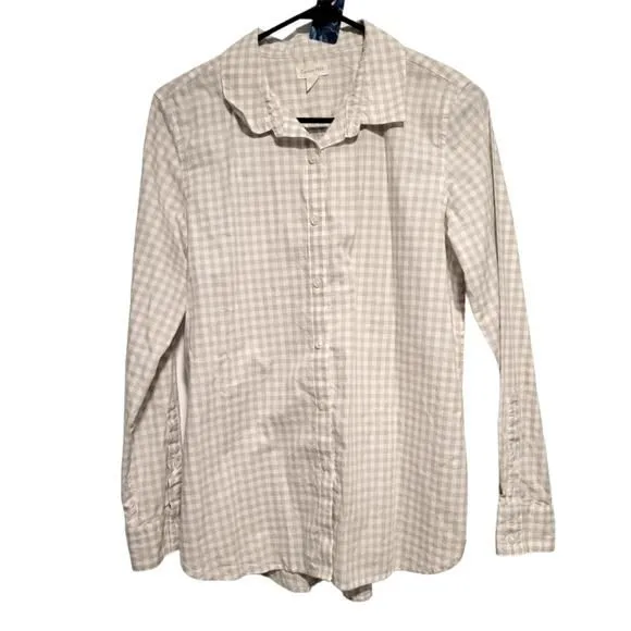 Product image for Garnet Hill Gingham Plaid Cream & Beige 100% Organic Pima Cotton Button Up Top S