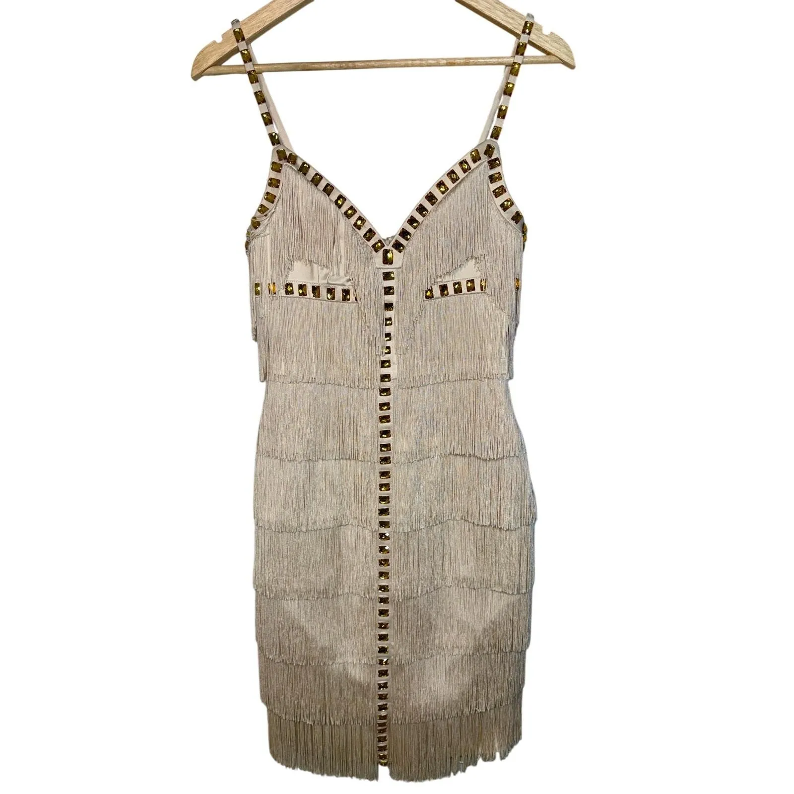 MANDALAY-015} NWT Mandalay Cream Ivory Gold Beaded Fringe Midi Evening  Cocktail Dress Womens Size 6 - NWT - New with Tags - $1700 - Mandalay Dress   Whatnot: Shop, Sell, Connect