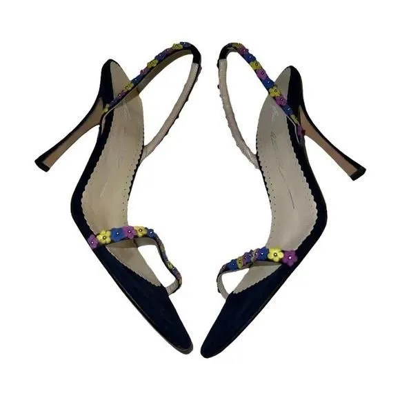 Product image for Brian Atwood Slingback Heel Floral Sandals Size 36.5 New