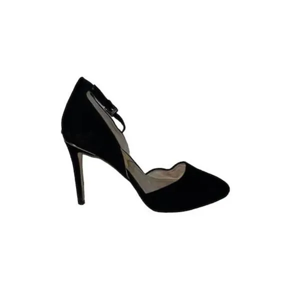 Product image for Michael Kors Georgia Suede Ankle-Strap Pump Heels Black & Gold Size 8.5