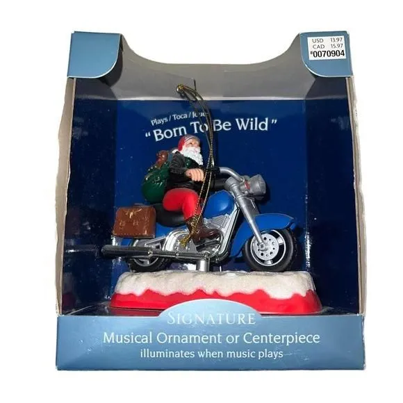 Product image for Santa’s Best Christmas Eve Santa Motorcycle Animated Ornament New