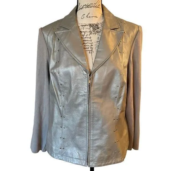 Product image for NYGARD collection vintage gray leather and knit jacket size Large