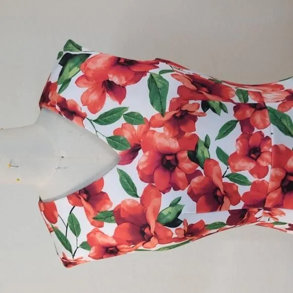 Calvin Klein Floral V Neck Scuba Knit Dress White Red Green 4 summer  wedding  Whatnot: Shop, Sell, Connect