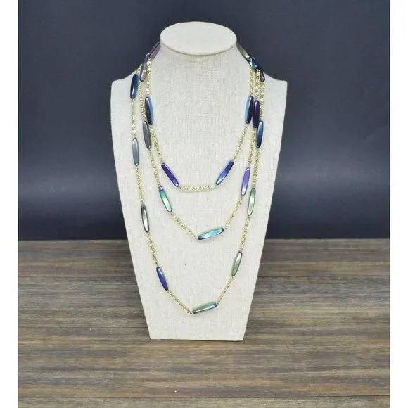 Product image for B03.) Vintage Rainbow Hematite & Gold Tone Lariat Necklace