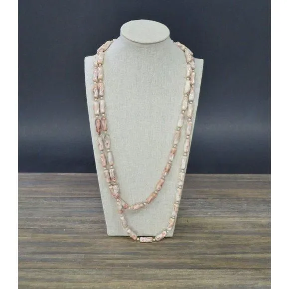 Product image for B05.) Vintage Faux Polished Stone Plastic Lariat Pink Cream Hues
