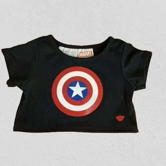 Product image for Build A Bear Captain America Shield logo tee shirt BAB Marvel Black