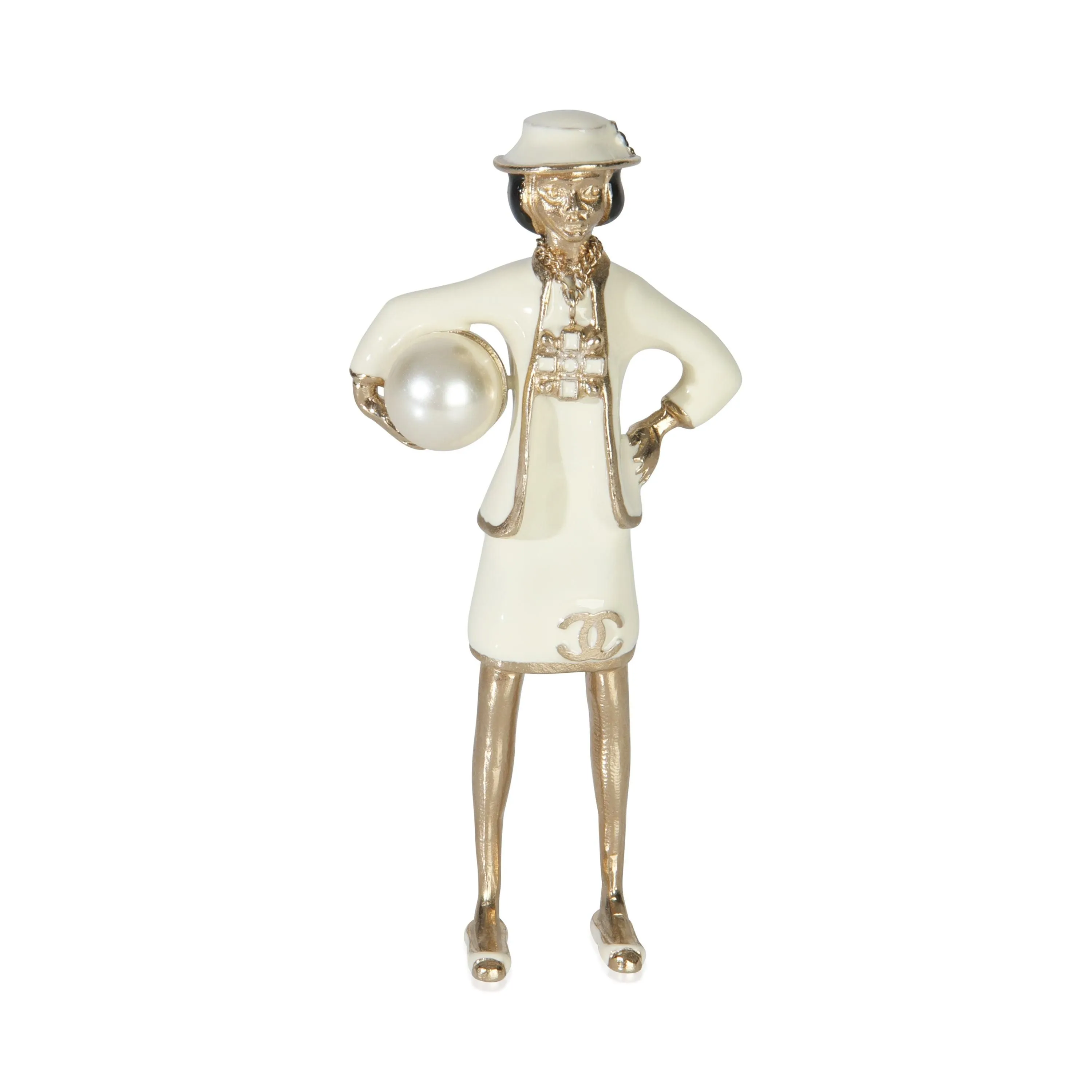 Gold-Plated  2012 Faux Pearl & Enamel Mademoiselle Brooch Brooch