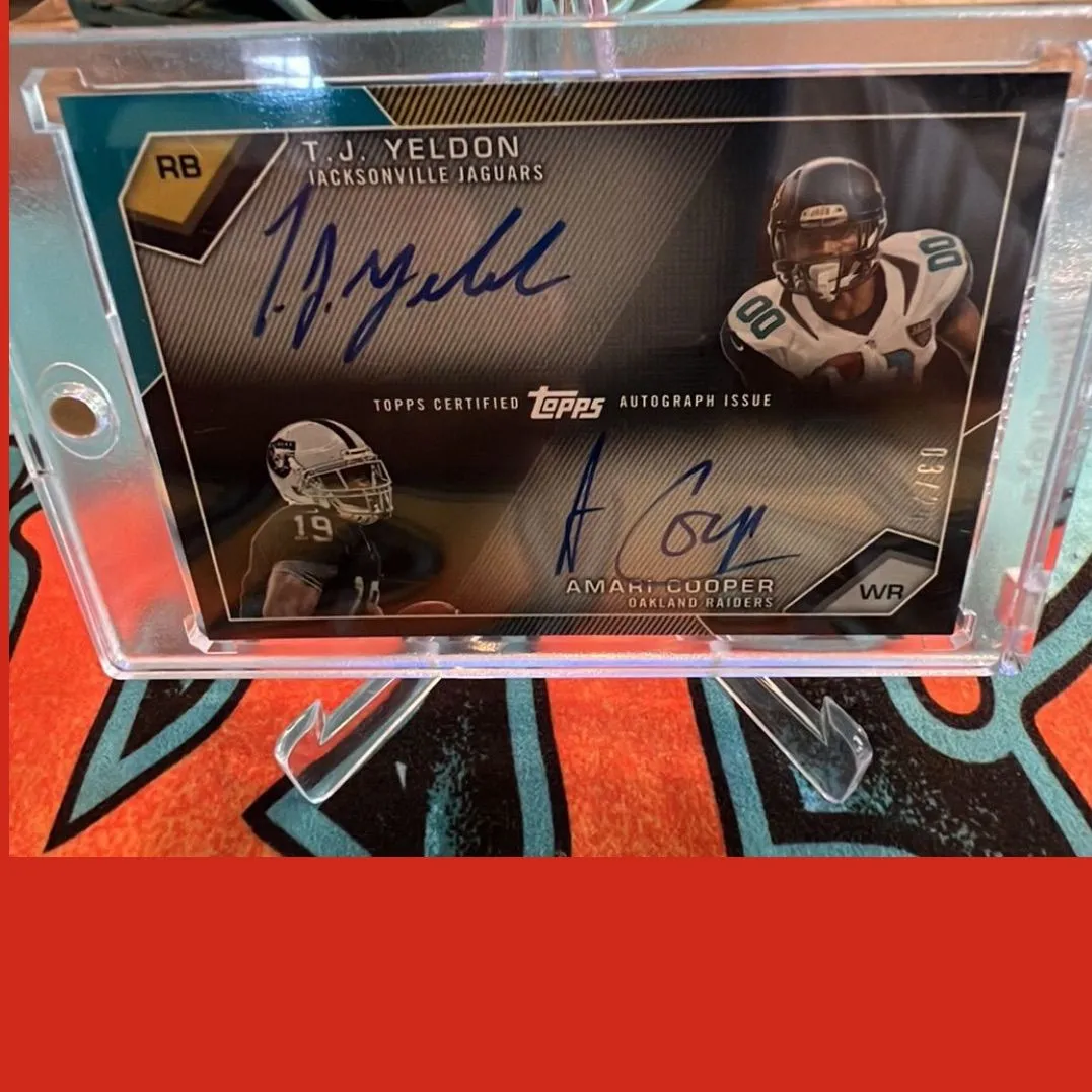 Product image for Amari Cooper - T.J. Yeldon 2015 Topps Rookie Premiere Dual on card AUTO RC # 03/25
