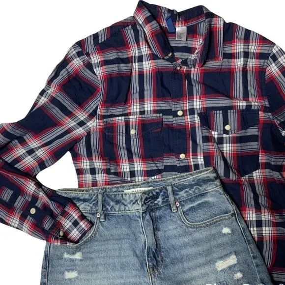 Product image for H&M divided plaid Snap Button western shirt