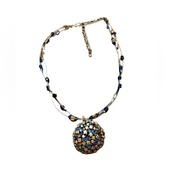 Product image for Deep blue wired layered statement pendent necklace