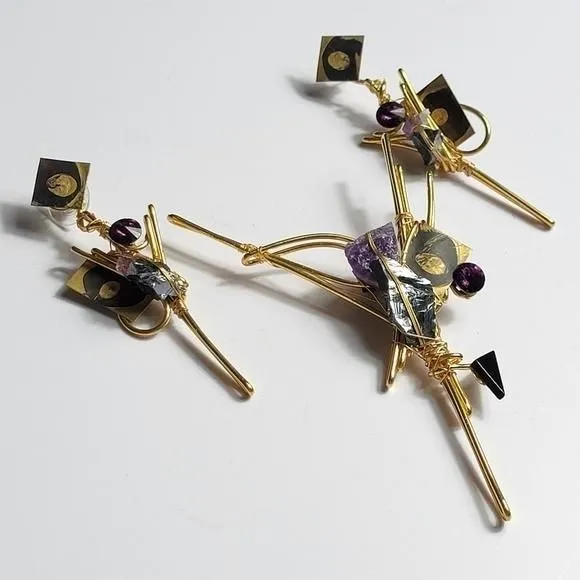 Product image for Rare Vintage 80s avant-gard Abstract stone and crystal wrap brooch and earrin…