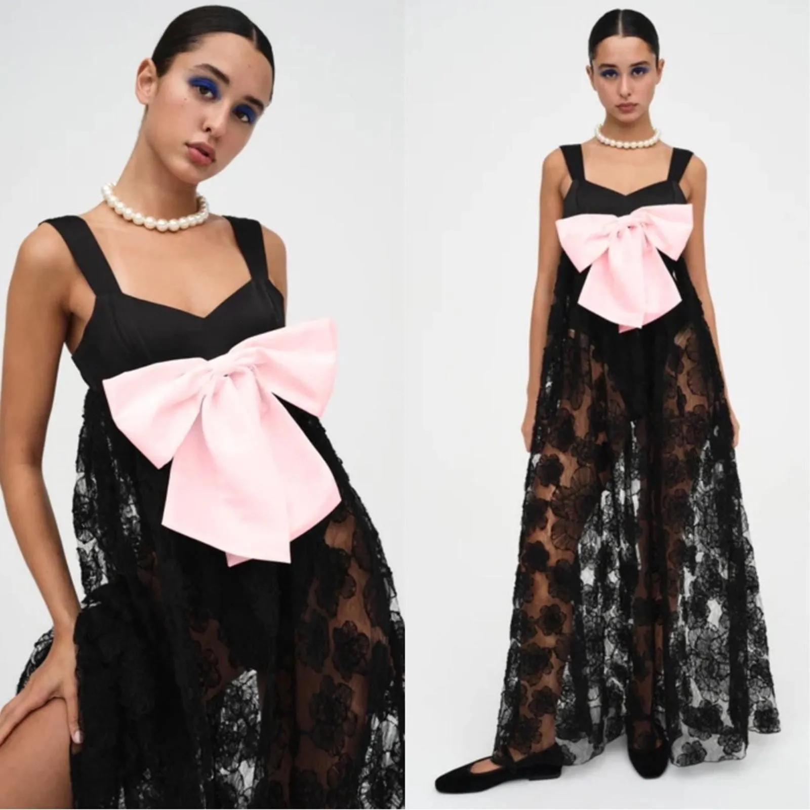 light blue dress black shoes For Love & Lemons Fallen Rose Maxi - Black