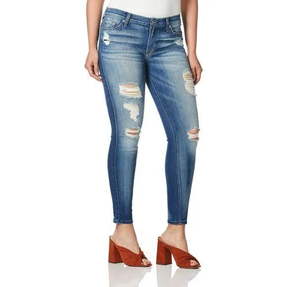 Product image for 7 For All Mankind Women's Mid Rise Skinny Fit Ankle Jeans 25 Distressed Authent