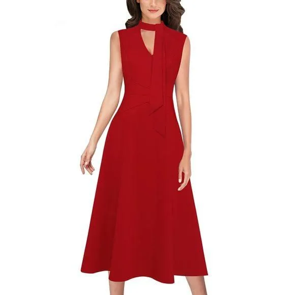 Product image for VFSHOW Womens Tie Neck Pockets Slim Work Business Office Party Cocktail A-Line
