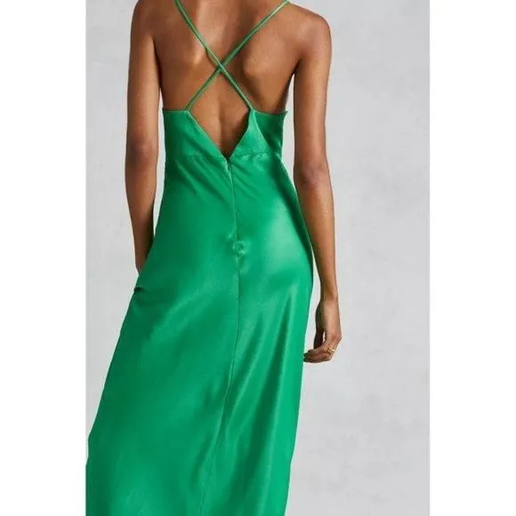anthropologie green slip dress Light Green Satin Long A-Line Princess Dress, Cute Short Puff Sleeves main image 1