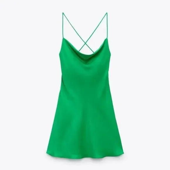 ZARA GREEN SHORT SATIN SLIP DRESS  Whatnot: Shop, Sell, Connect