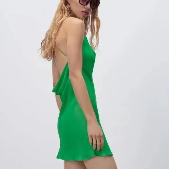 ZARA GREEN SHORT SATIN SLIP DRESS  Whatnot: Shop, Sell, Connect