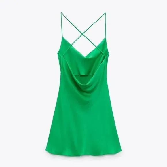 ZARA GREEN SHORT SATIN SLIP DRESS  Whatnot: Shop, Sell, Connect