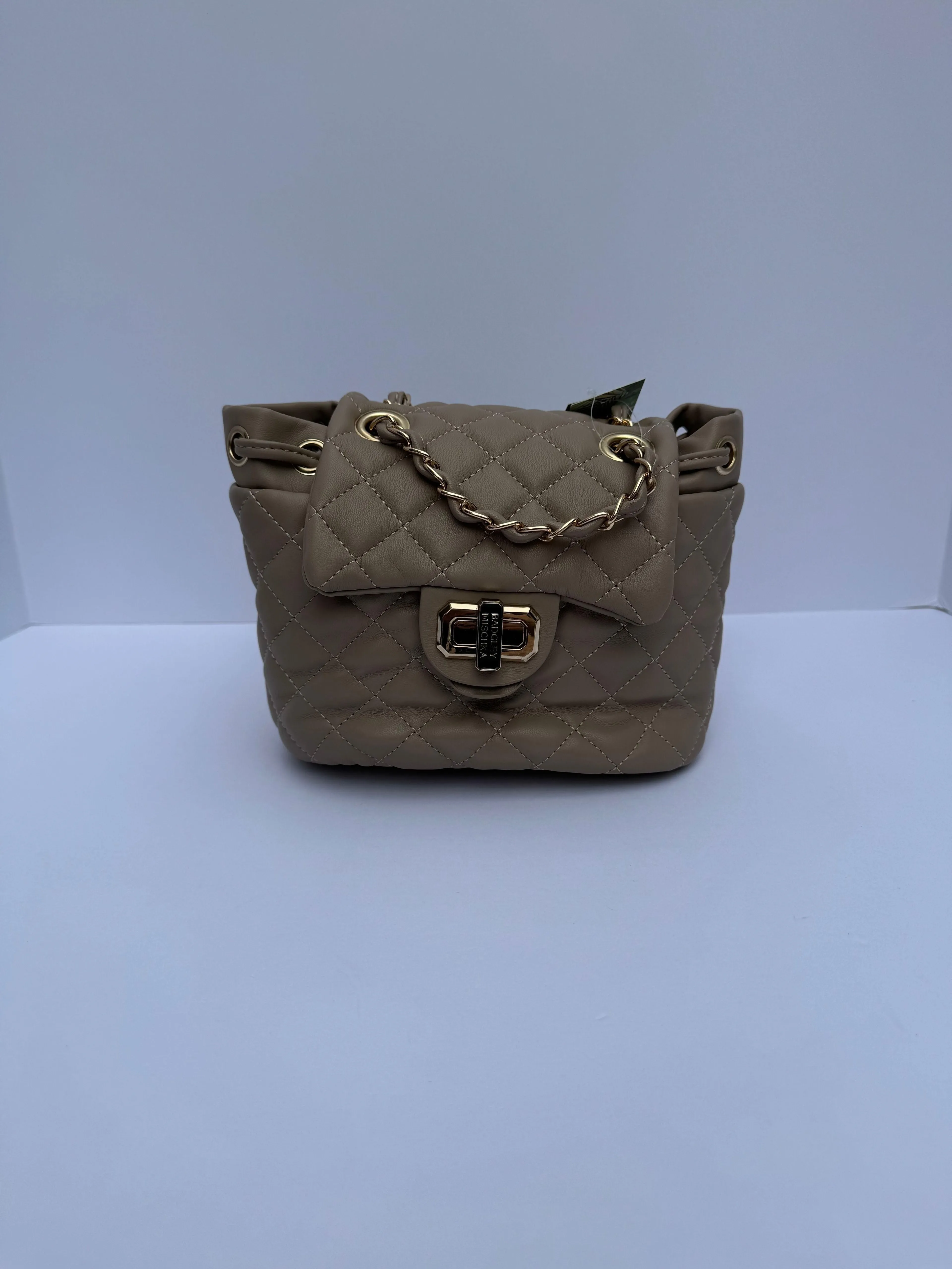 ! BADGLEY MISCHKA TAUPE SMALL QUILTED BACKPACK