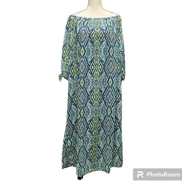 Product image for Colleen Lopez Off the Shoulder Print Dress Size Medium NWOT