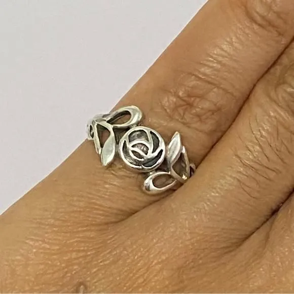 Product image for Sterling Silver 925 Rose Flower Ring Size 5.5