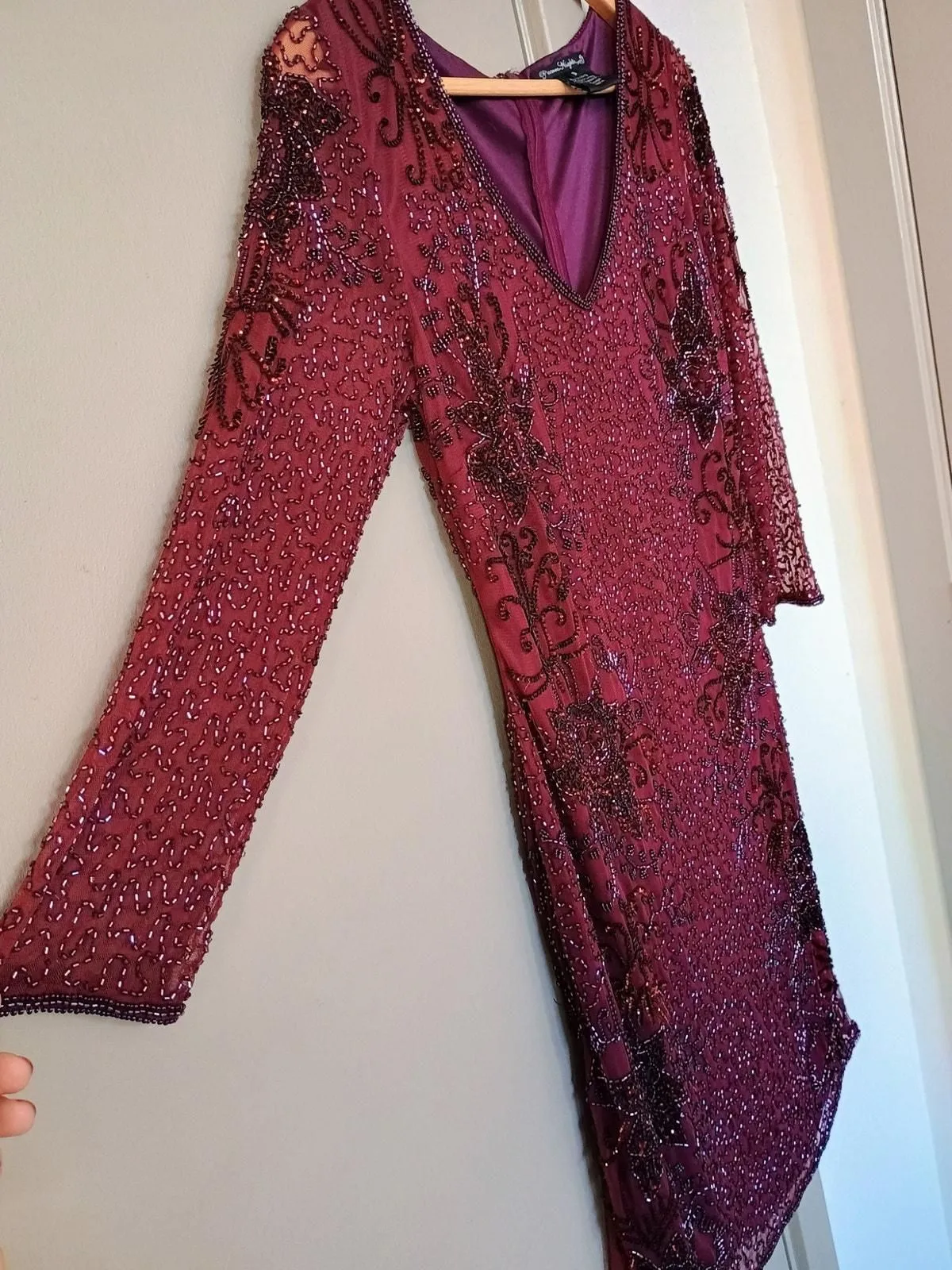 sparkly burgundy dress plus size Shiny Long Sleeve Maxi with Slit – Ever-Pretty Plus Size:36 Long Arm coverage + bust minimal_mini_dress Dress Vestidos Verano Desigual