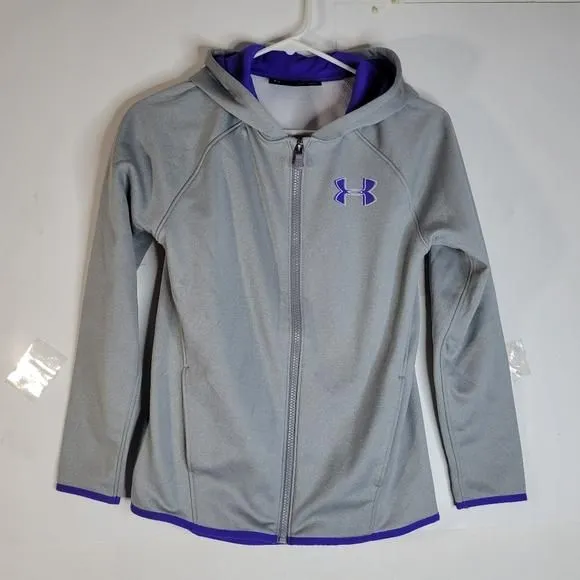 Product image for Girls Under Armour Gray/Purple Zip front Hooded jacket Youth large Loose fit
