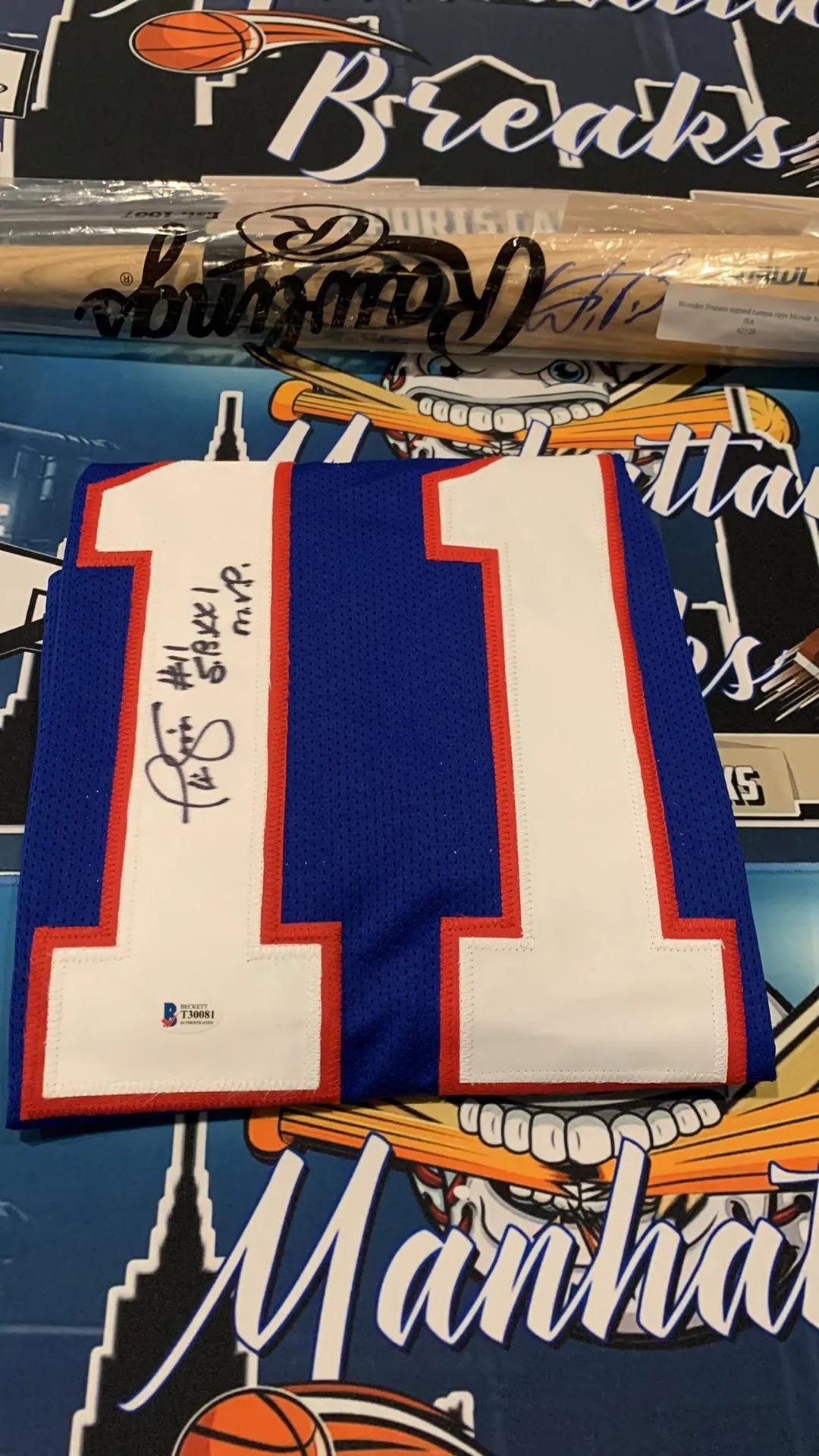 Product image for Phil Simms Signed “Super Bowl XXI MVP” Custom Jersey Beckett COA