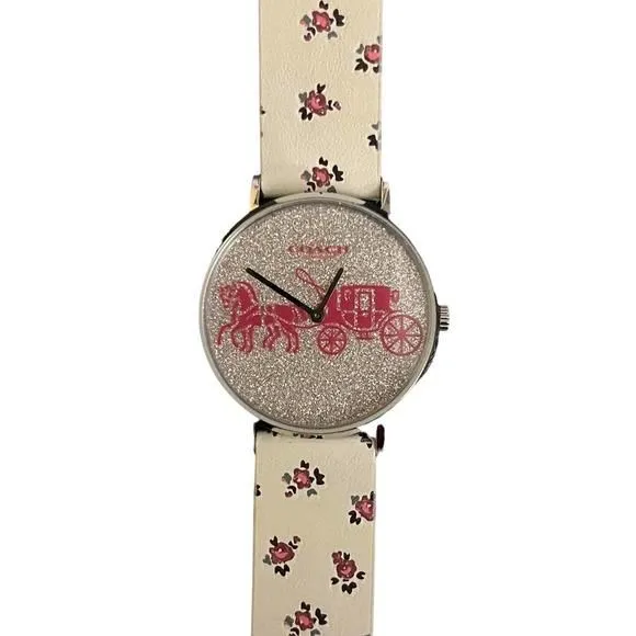 Product image for Coach Perry White Pink Silver Stainless Steel Case Leather Strap Watch New