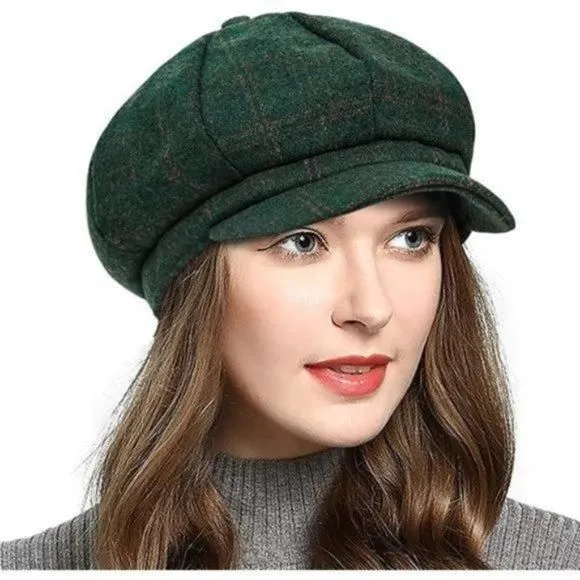 Product image for 𝅺women's Newsboy Hats Beret Tweed Cap Green Plaid