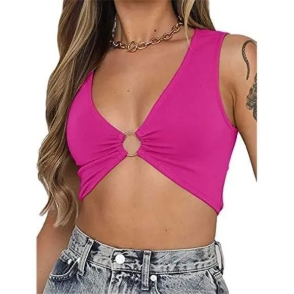 Product image for Hot Neckline Underboob Corset Y2k Cropped Tank Top, Rose Red