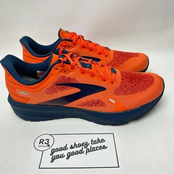 Product image for Brooks Mens Sz 11.5 Launch 9 Trail Running Shoes Orange Navy Lace Up Sneakers