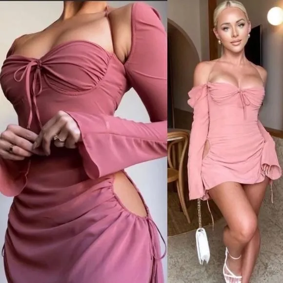 HOUSE OF CB 'Baby 'Pink Chiffon Cutout Halter Mini Dress/Size XS Plus Cup  NWOT  Whatnot: Shop, Sell, Connect