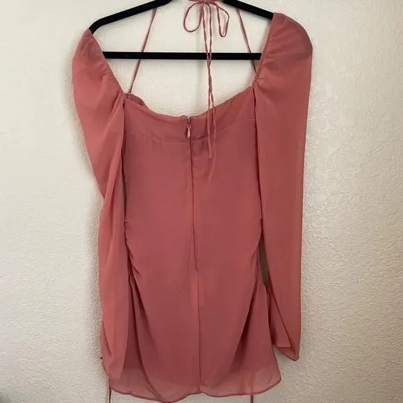 pink chiffon cutout halter mini dress Amoris -T737 Chiffon Short Halter A-line Dress